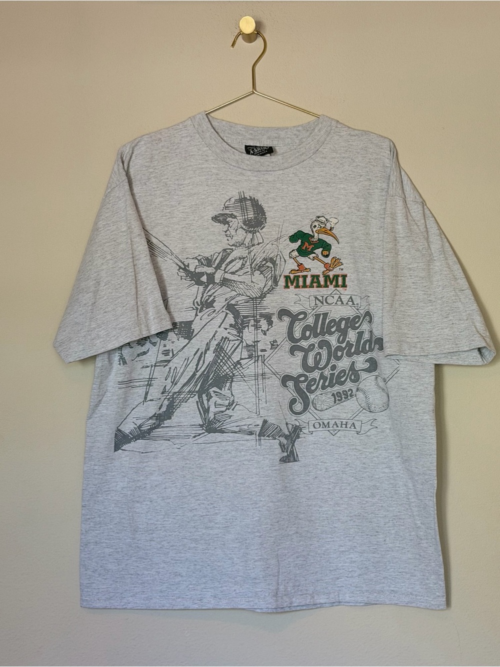 90s Miami College World Series Gray Graphic T-Shirt
